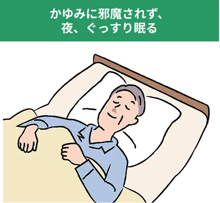 かゆみに邪魔されず、 夜、ぐっすり眠る